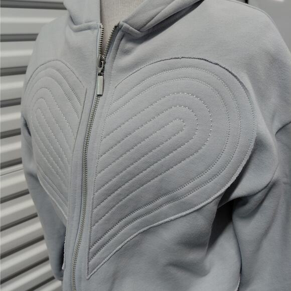 SELF E Womens Jacket Size XS Gray Y2K Cropped Hoodie Full Zip Quilted Heart NWT - Picture 6 of 10